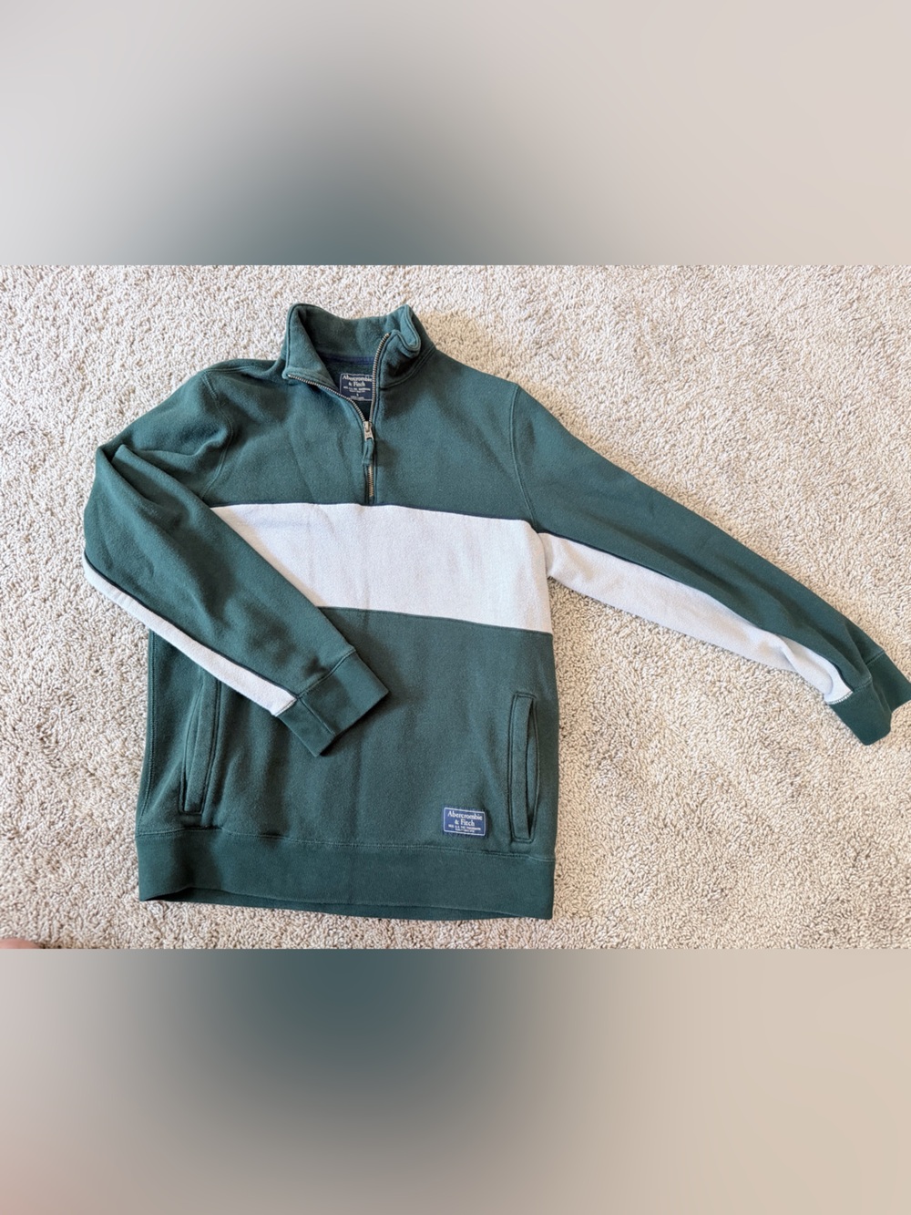 Abercrombie & Fitch Green and Grey Quarter Zip Pullover